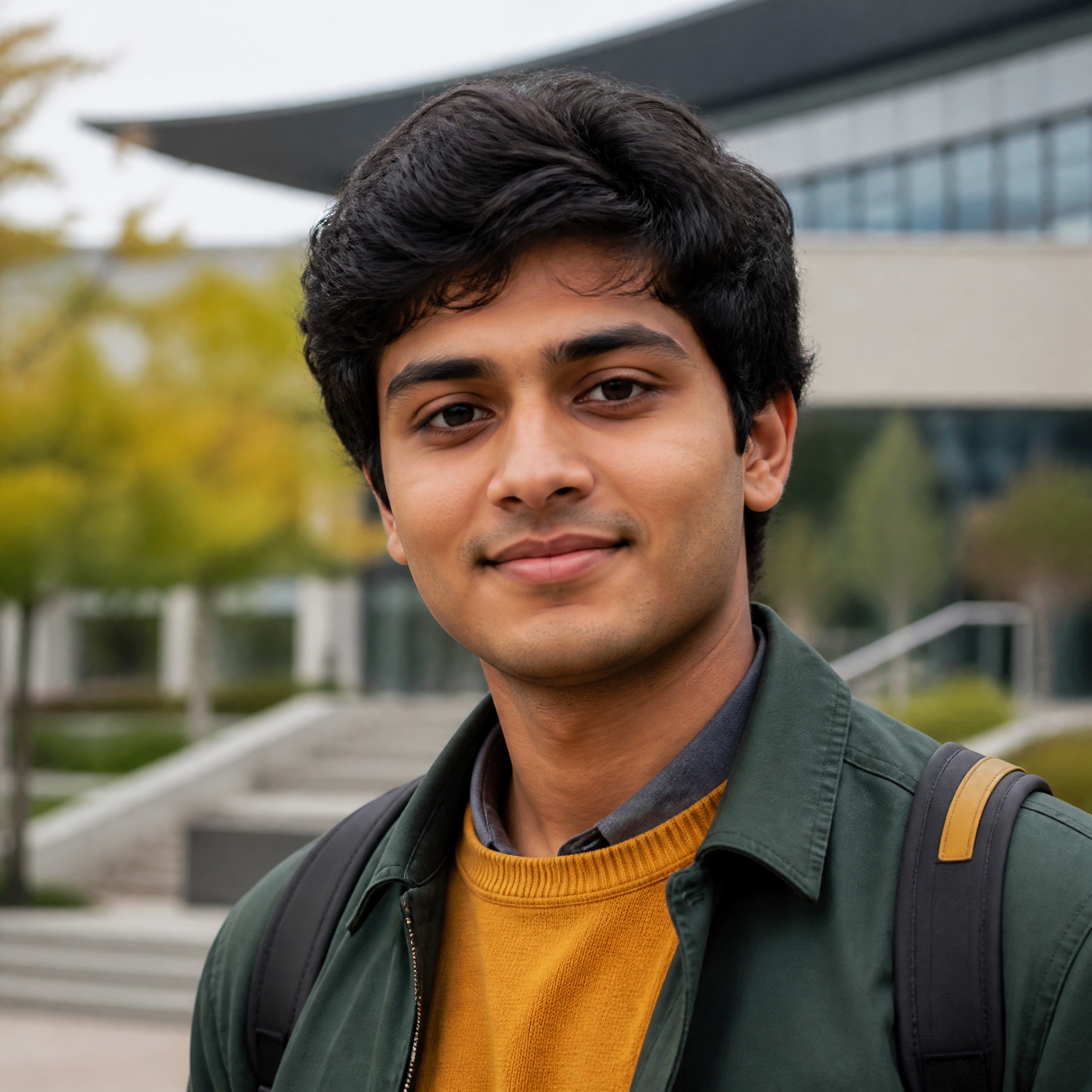 Fictional Indian international student on a contemporary campus in China