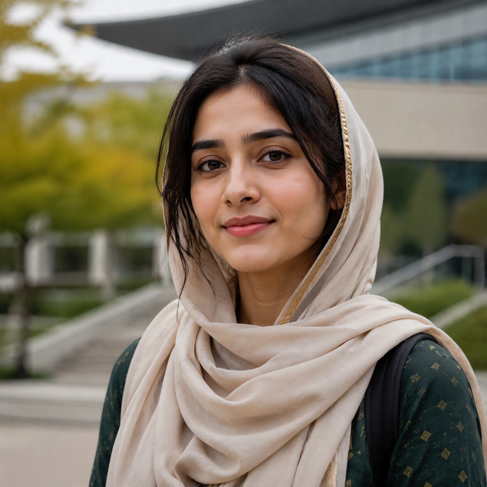 Fictional Pakistani international student on a contemporary campus in China